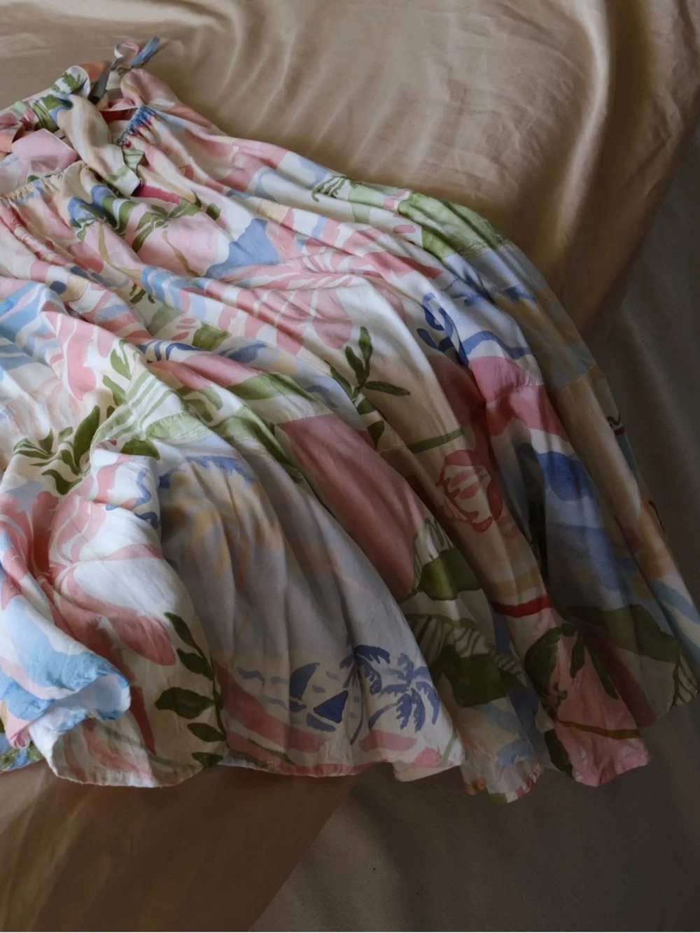 Paper Heart Tropical Print Maxi Dress Pastel Palm Beach Tie‎ Back Medium